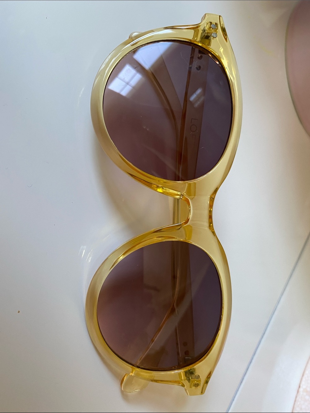 Loft bevel round sunglasses in Bright Goldfinch dark tint lens 100% UV mod chic